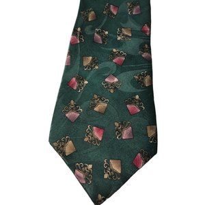 Burma Bibas Silk Neck Tie Green Black Rose Gold Pink Geometric Art Deco Swing 58